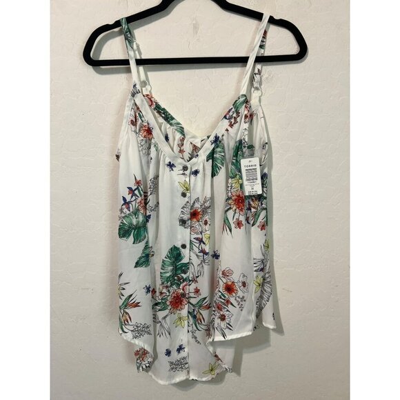 Torrid Sz 00 (US 10 L) Ivory Floral Button Front Tunic Cami - Picture 1 of 6